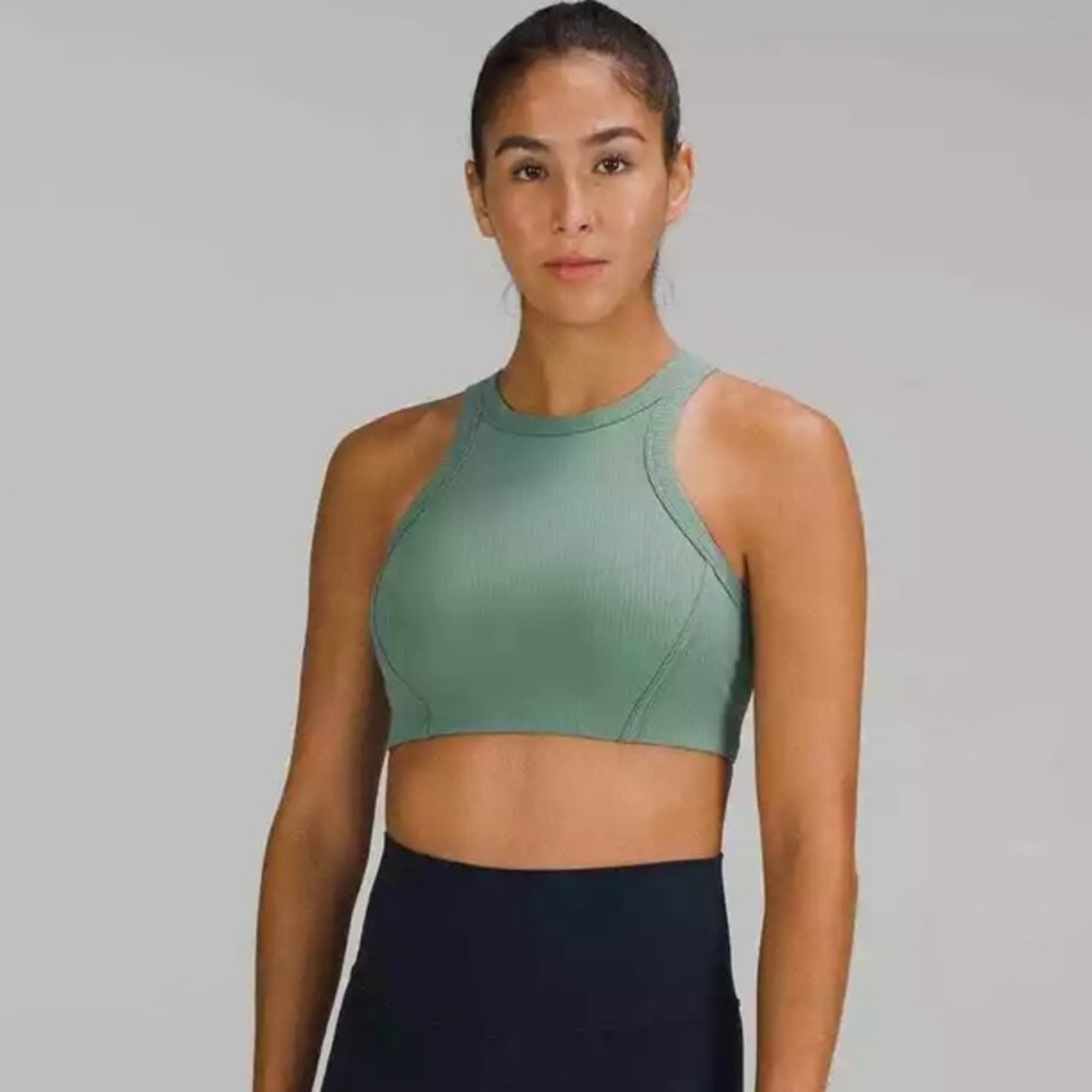LULULEMON Ribbed Nulu High-Neck Yoga Bra Size 6 Tidewater Teal